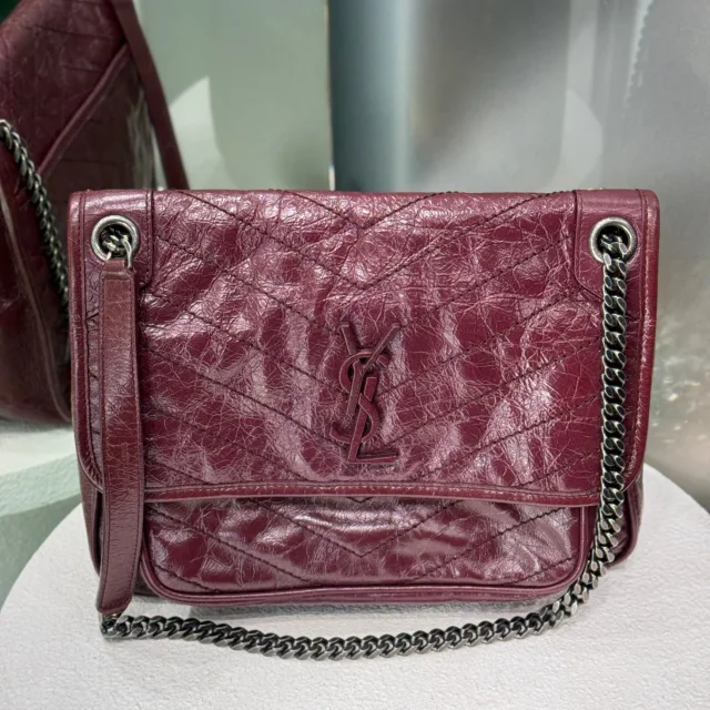 Saint Laurent Niki Crossbody Bag Bordeaux in Burgundy Canvas from Revivre