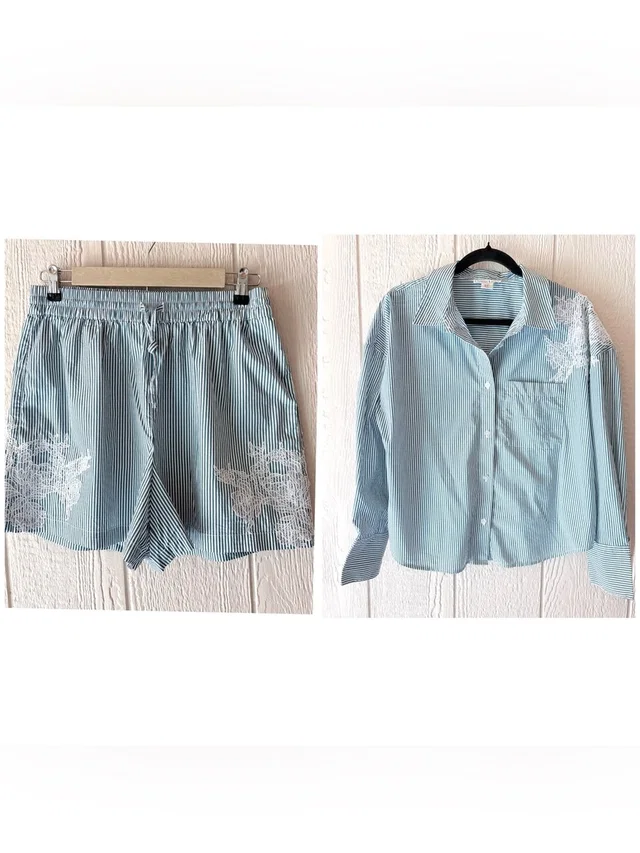 Christian Lacroix Pajama Pj Set Sage Green Stripe Lace Size M in green|white from Poshmark