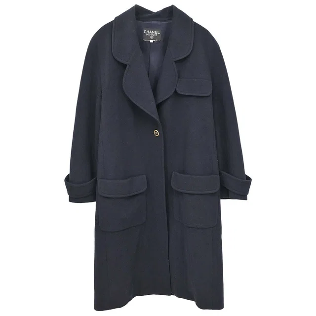 Chanel Long Coat Navy #40 in Navy Cashmere from AMORE Vintage Tokyo