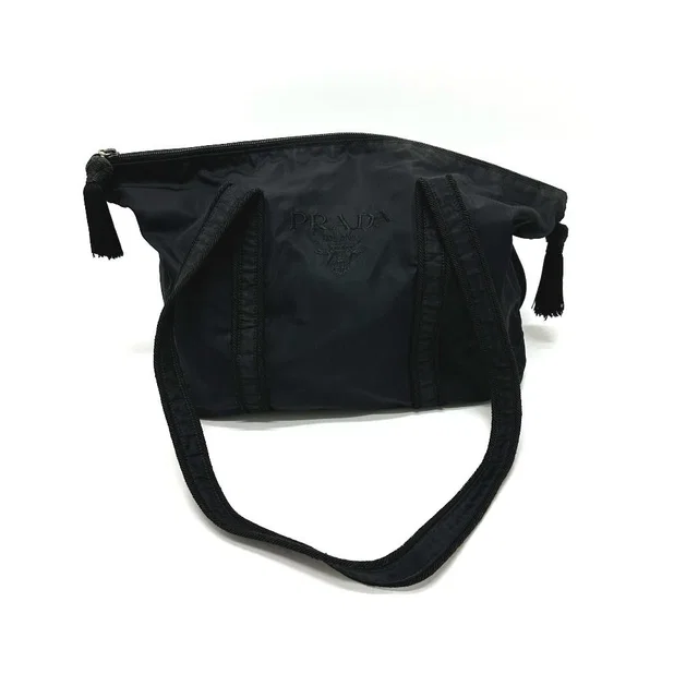 Prada Tote Bag Embroidery Logo Nylon Black in Black Nylon from The Reluxe