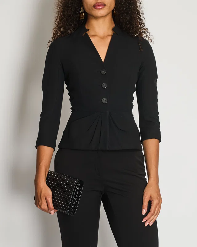 Dior Black Button Down Jacket with Ruched Pocket Detail Size FR 36 (UK 8) in Black Silk from Sellier