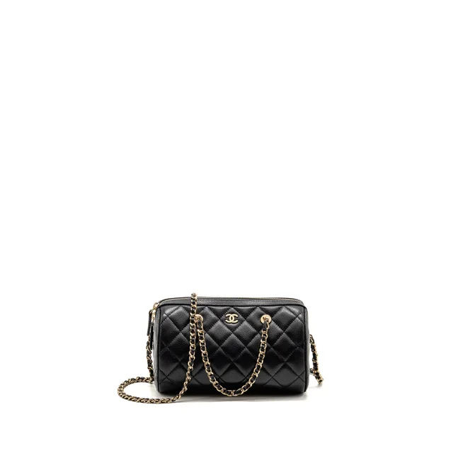 Chanel Quilted bowling bag caviar black LGHW (Microchip) in Black Caviar leather from EMIER