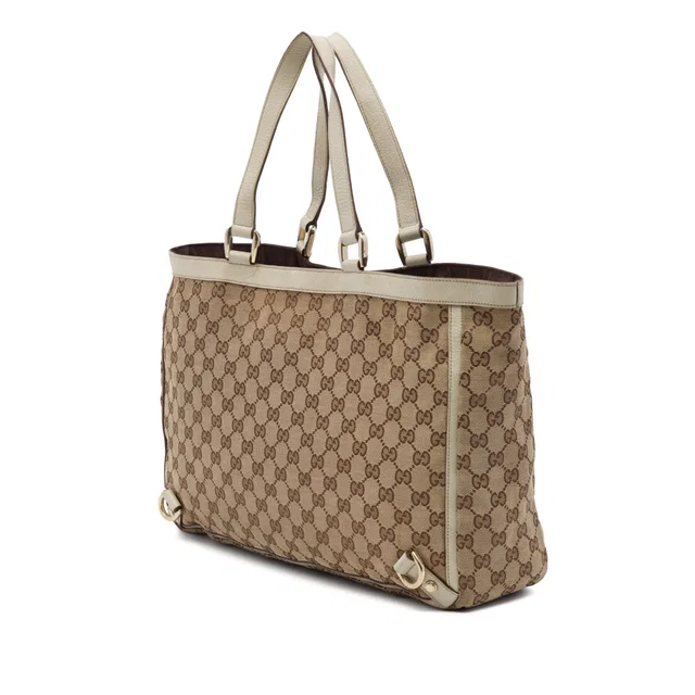 Beige Gucci GG Canvas Abbey D Ring Tote in Beige Canvas from Designer Revival