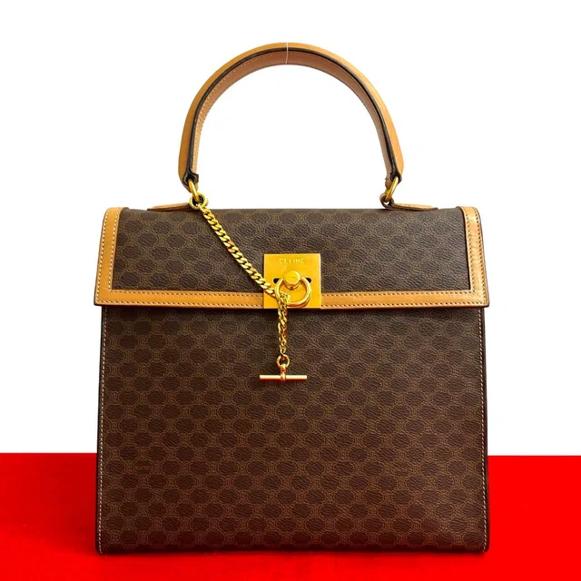 Celine Macadam Blason Triomphe Logo Ring Leather Handbag Mini Tote Brown in Brown Leather from The Reluxe