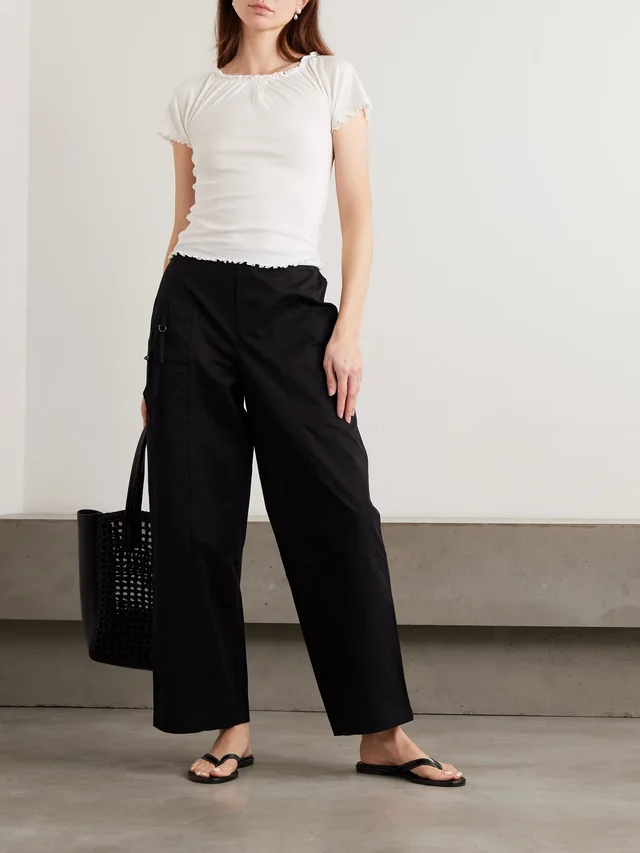 DEIJI STUDIOS Flounce shirred cotton and wool-blend top in Beige, photo 2 of 2 from NET-A-PORTER (Canada)