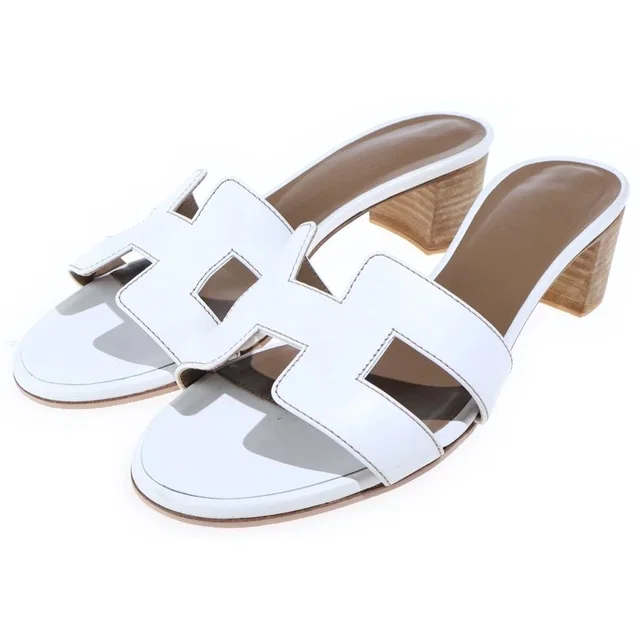 Hermès Oasis Sandals H Logo Leather White in White Leather from The Reluxe