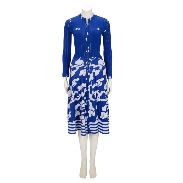 Chanel Knit Pleated Zip Dress FR 36 in Blue & White from Blue Spinach