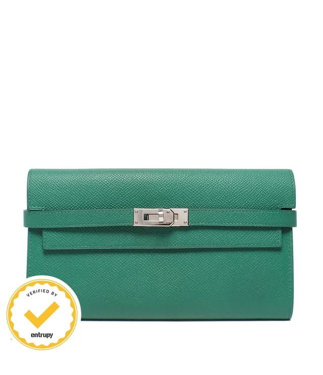 Hermès Wallet Silver Veau Epsom Vert Jade Kelly Long in Green Epsom leather from The Reluxe