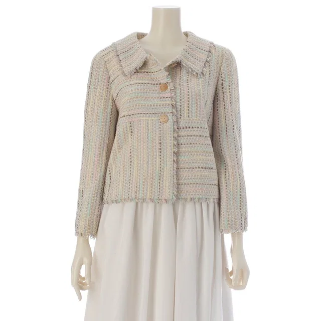 Chanel 00C Tweed Jacket Wood Button Multicolor 38 in Multicolor Tweed from The Reluxe