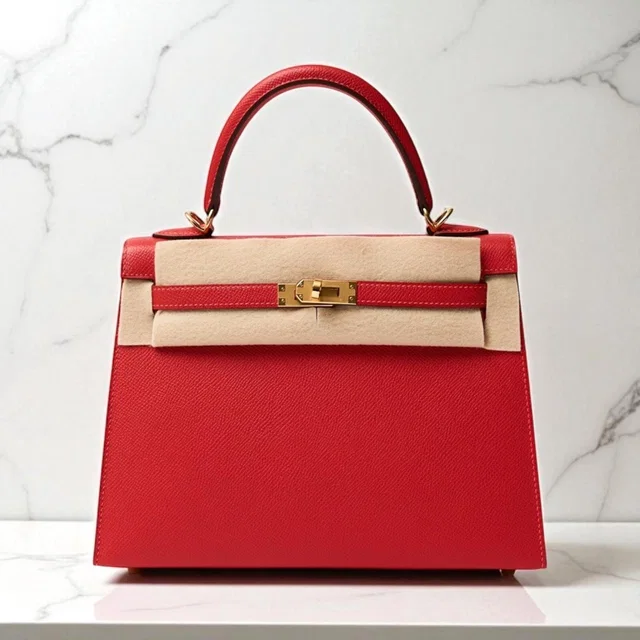 Hermès Kelly 25 Sellier Rouge Du Coeur Epsom GHW #Y in Red Epsom leather from Luxury Promise