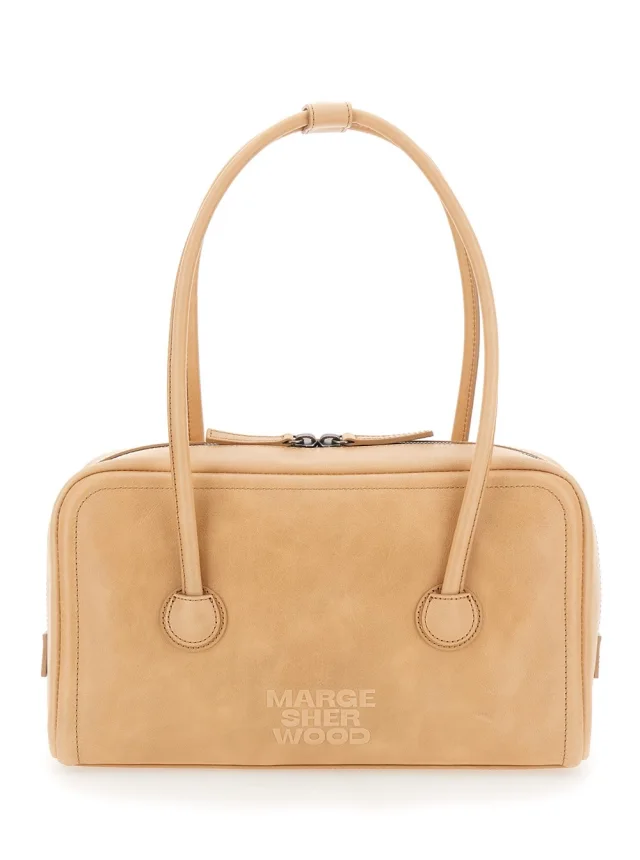 Margesherwood 'Soft Boston' Beige Small Shoulder Bag with Logo Lettering on the Front in Leather for Women in Beige COW LEATHER 100% from Gaudenzi Boutique, photo 1 of 1