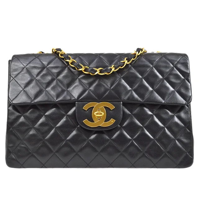 Chanel 1994-1996 Black Lambskin Classic Flap Maxi in Black Lambskin from AMORE Vintage Tokyo