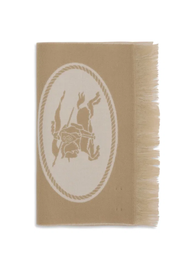 Burberry Logo Jacquard Merino Wool Scarf — Beige Ovis Aries Scarfs in Beige Wool from HEWI