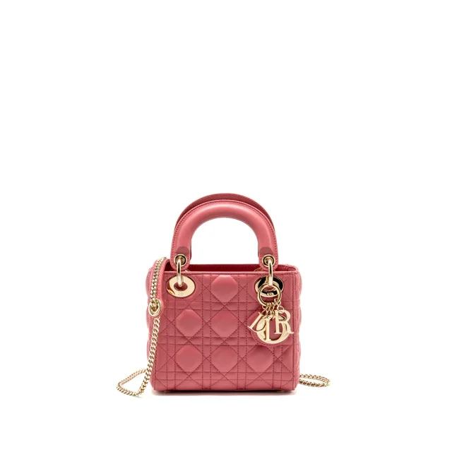 mini lady dior Lambskin pink LGHW in Pink Lambskin from EMIER