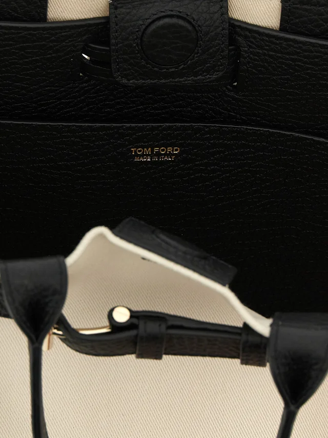 Tom Ford Audrey Top Handle Bag — Cream Canvas And Hammered Leather in White Canvas from HEWI, photo 2 of 2