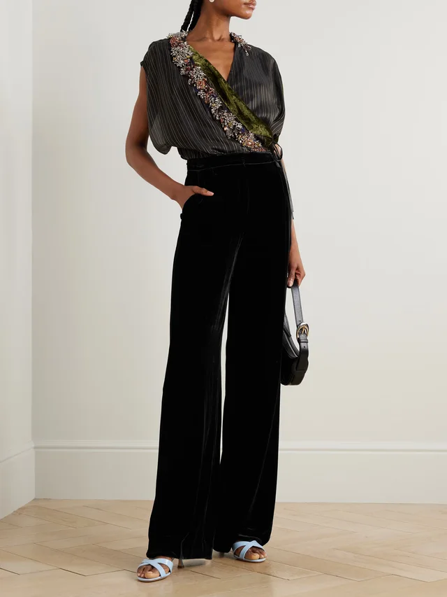SALONI Satin-trimmed velvet wide-leg pants in Black, photo 2 of 2 from NET-A-PORTER (Canada)