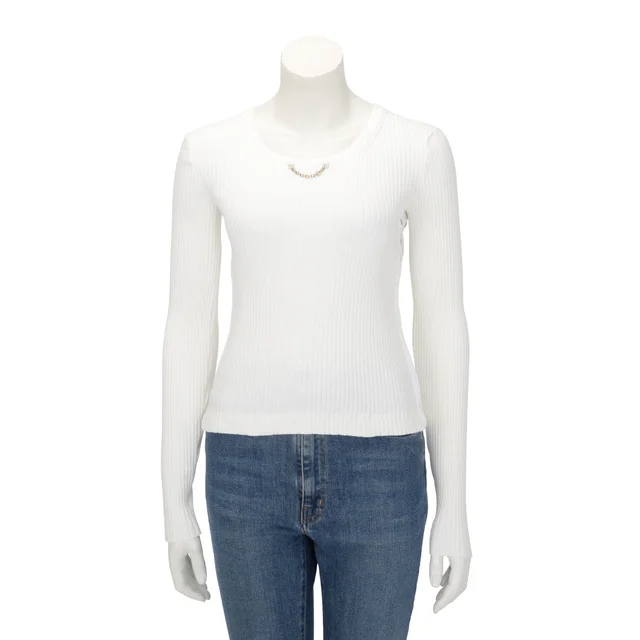 Louis Vuitton Ribbed Cotton Chain Detail L/S Top XS in White from Blue Spinach