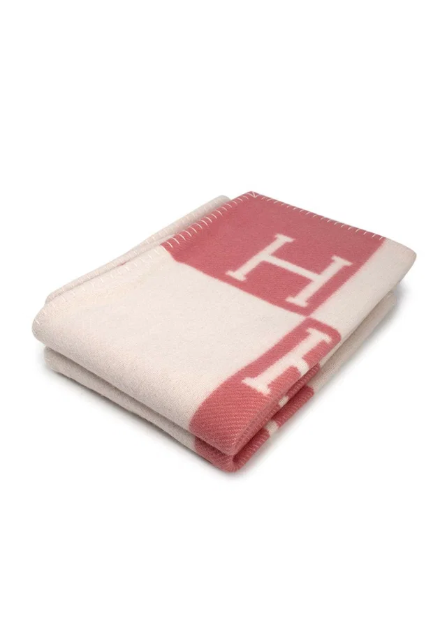 Hermès Pink and Cream Avalon Baby Blanket in White Cashmere from HEWI