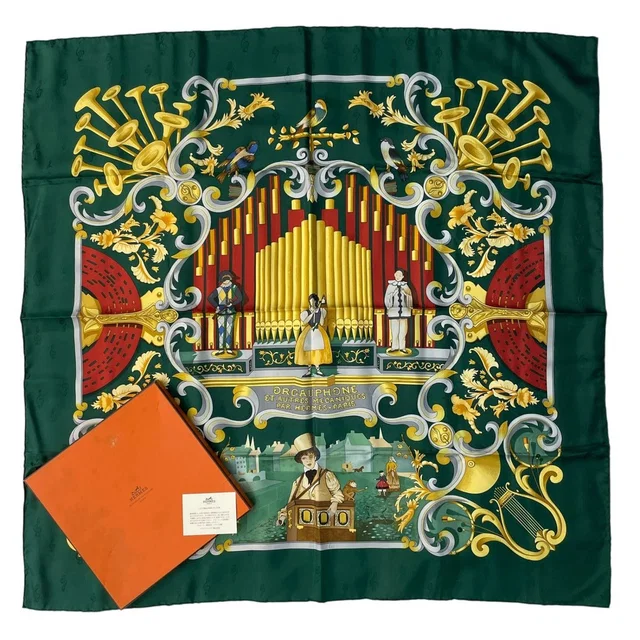 Hermès Scarf Silk Carre 90 Orgauphone ET Autres Mecaniques Pipe Organ in Silk from The Reluxe