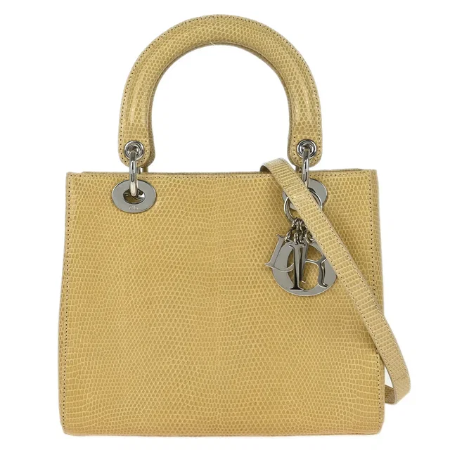 2000 Beige Lizard Medium Lady Dior Cannage 2way Handbag in Beige Lizard from AMORE Vintage Tokyo
