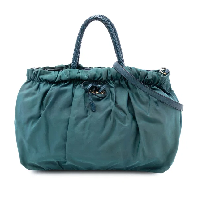 Blue Prada Tessuto Bow Satchel in Blue Nylon from Designer Revival