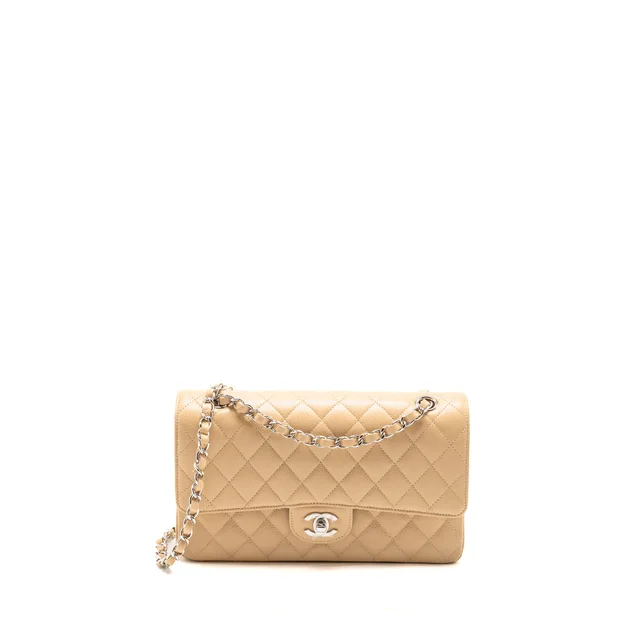 Chanel Medium Classic Double Flap Bag Caviar Beige SHW (Microchip) in Beige Caviar leather from EMIER