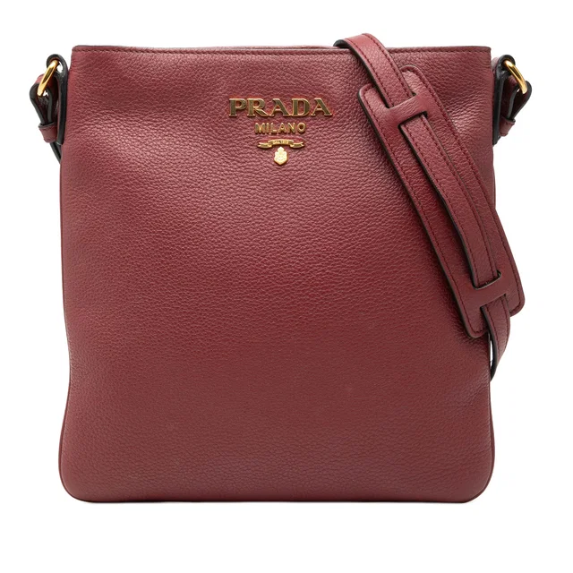 Red Prada Vitello Daino Crossbody in Red Leather from Designer Revival