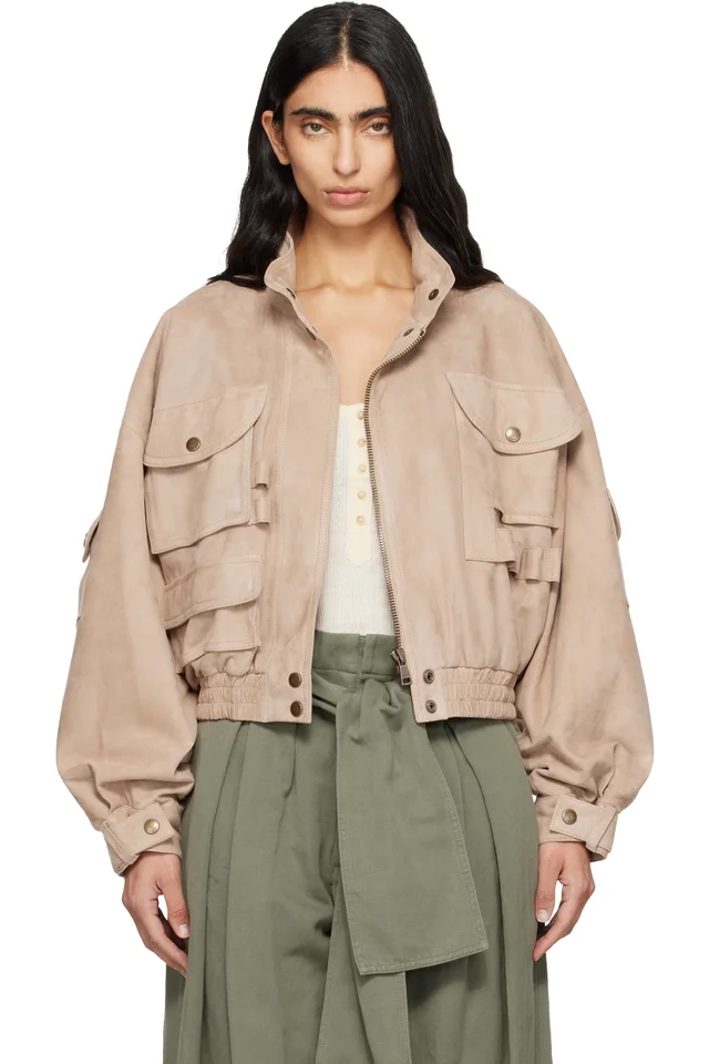 Beige Suede Bomber Jacket, image 1 of 1 from SSENSE