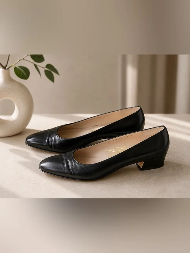 Ferragamo Vintage Black Leather Low Block Heel Pump Made In Italy in black Leather from Poshmark