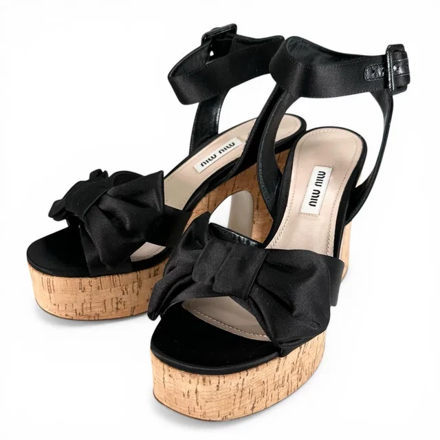 Miu Miu Ribbon Sandals in Satin from The Reluxe