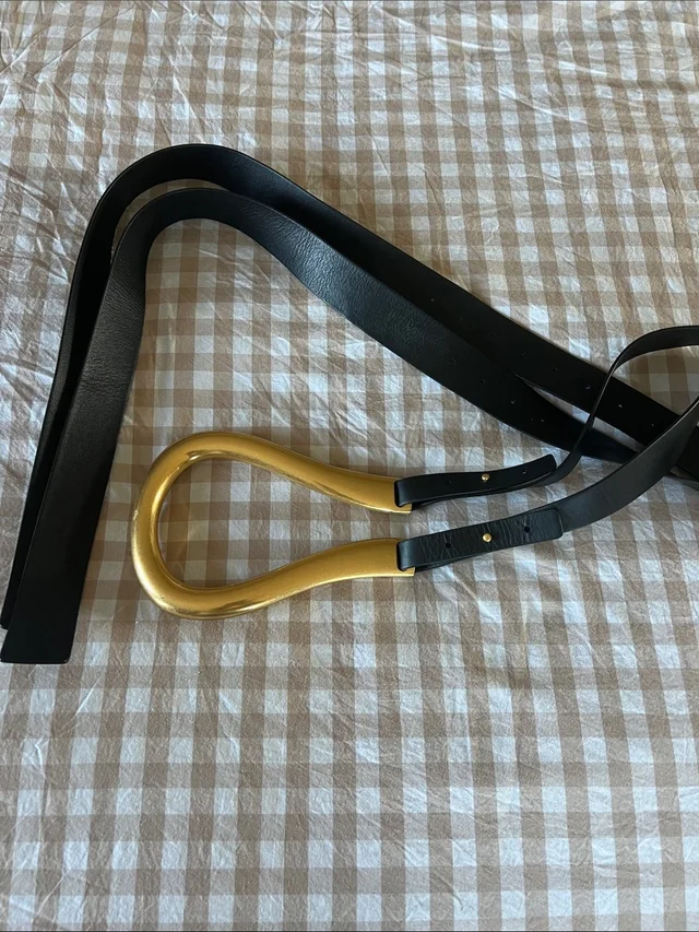 Bottega Veneta Black Leather Belt With Sculptural Gold Loop in black|gold Leather from Poshmark