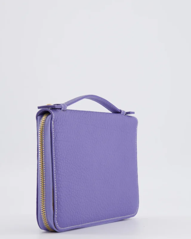 Loro Piana Purple Leather Top Handle Wallet with Gold LP Logo Zipper Detail in Purple Leather from Sellier, photo 10 of 18