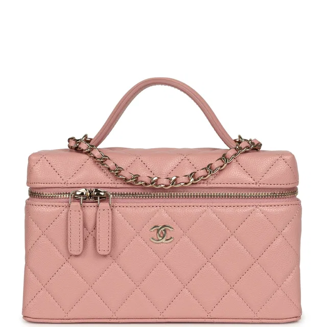 Chanel Top Handle Long Vanity Case in Pink Caviar leather from Madison Avenue Couture