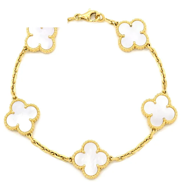 Van Cleef & Arpels Bracelet Vintage Alhambra 5 Pearl White Yellow Gold YG Shell in White from The Reluxe