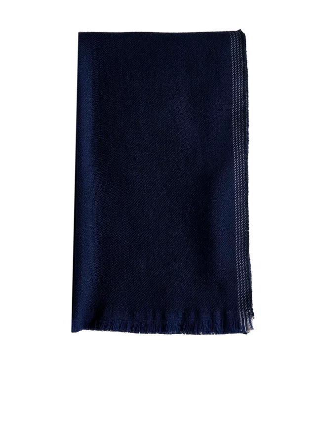 Brunello Cucinelli Wool-Cashmere Scarf — Navy Scarfs in Navy Cashmere from HEWI