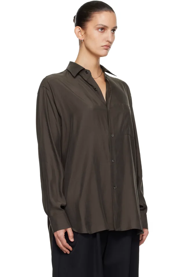 ssstein Brown Cupro Twill Oversized LS Shirt, photo 2 of 4 from SSENSE