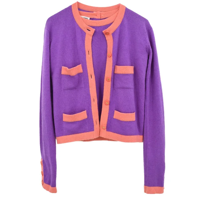 Chanel 1995 Set Cardigan Short Sleeve Top Purple #38 in Purple Cashmere from AMORE Vintage Tokyo
