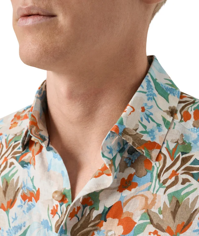 Eton Contemporary-Fit Floral Linen Shirt in Orange Linen & Linen Blends, photo 4 of 6 from Harry Rosen