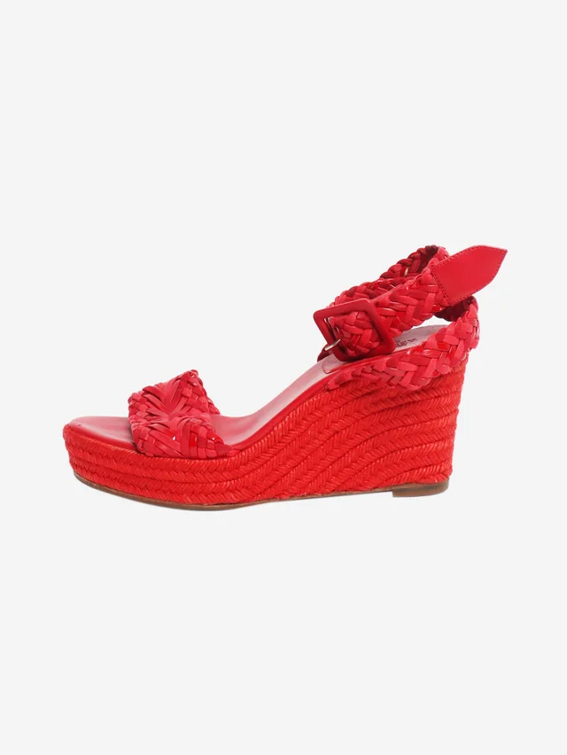 Hermès Red braided leather raffia wedges - size EU 39 (UK 6) in Red Raffia from Sign of the Times