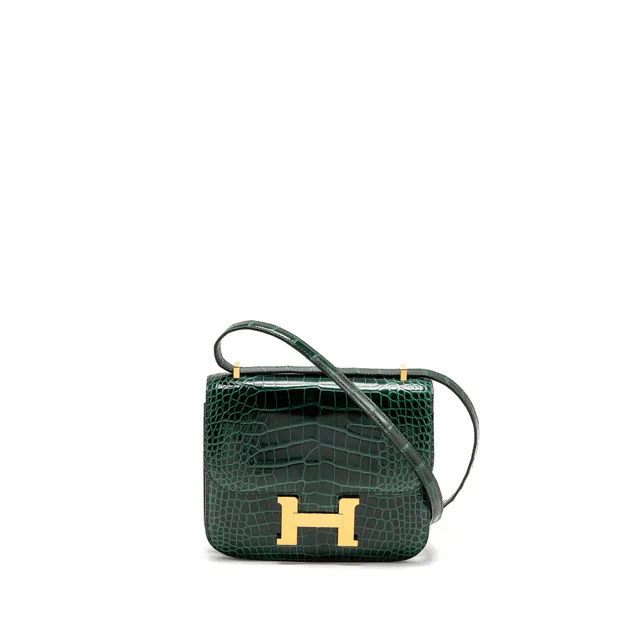 Hermès mini constance shiny alligator mississippiensis vert fonce GHW stamp U in Green Crocodile from EMIER