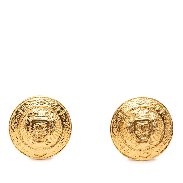 Gold Chanel CC Gold Plated Round Clip On Earrings in Gold from Designer Revival