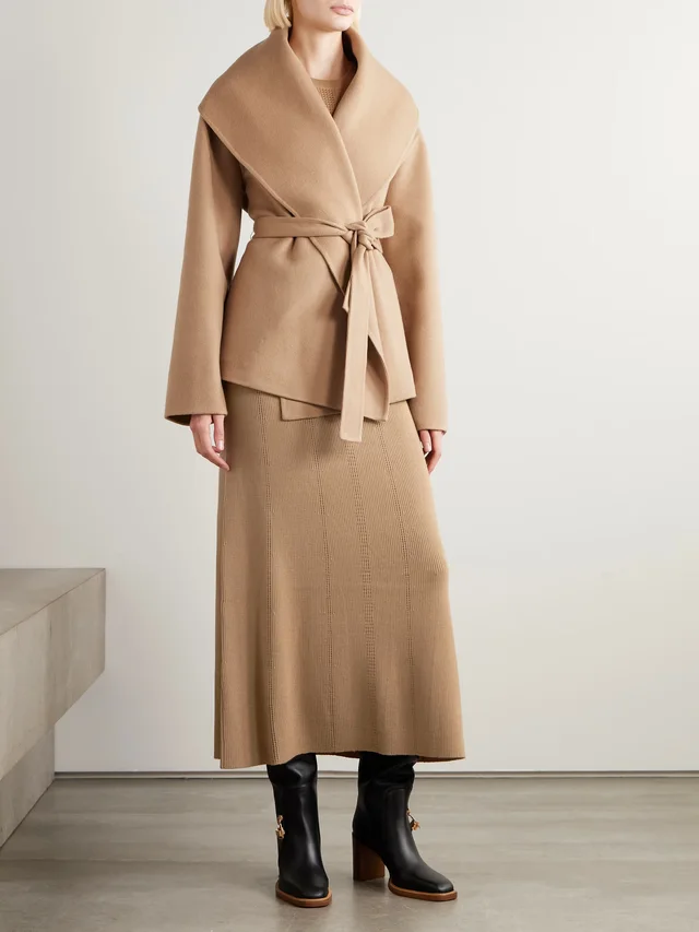 GABRIELA HEARST Imagene belted ribbed pointelle-knit wool midi dress in Beige, photo 2 of 2 from NET-A-PORTER (Canada)