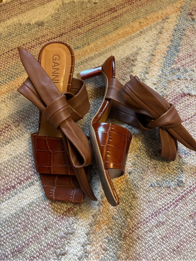 GANNI Women’s Leather Heeled Sandals in red Leather from Poshmark