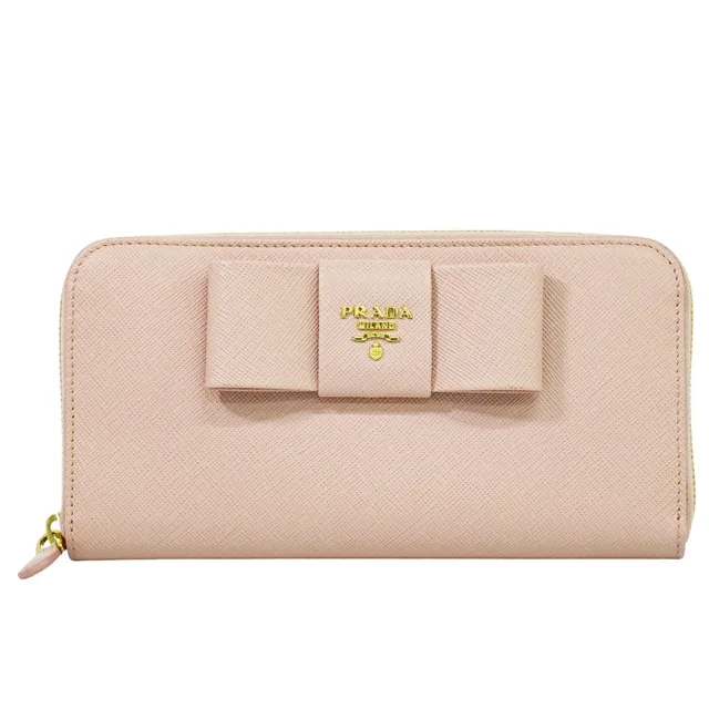 Prada Bow Zip Around Wallet in Pink Saffiano leather from Blue Spinach