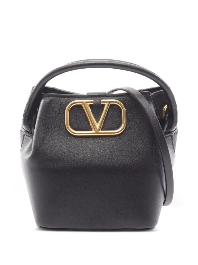 Valentino Garavani Pre-Owned 2000s VLogo Leather Handbag | Black | FARFETCH in Black Leather from Farfetch