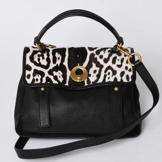 Saint Laurent Muse Two 2-Way Handbag Black Leopard Leather Calf Hair Gold in Black Leather from The Reluxe