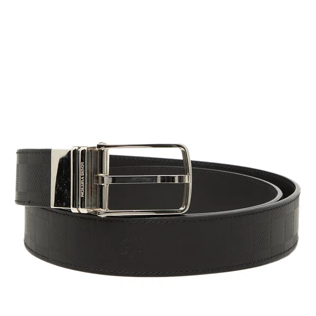 Black Louis Vuitton Damier Infini Boston Reversible Belt in Black Leather from Designer Revival