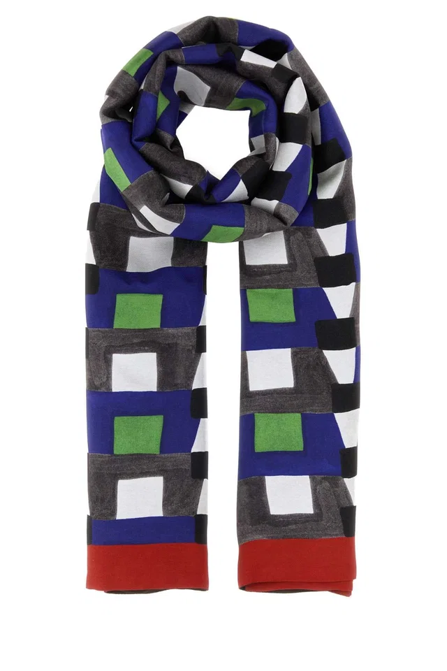Miu Miu Geometric-Printed Silk Scarf — Blue Exterior: Scarfs in Blue Silk from HEWI