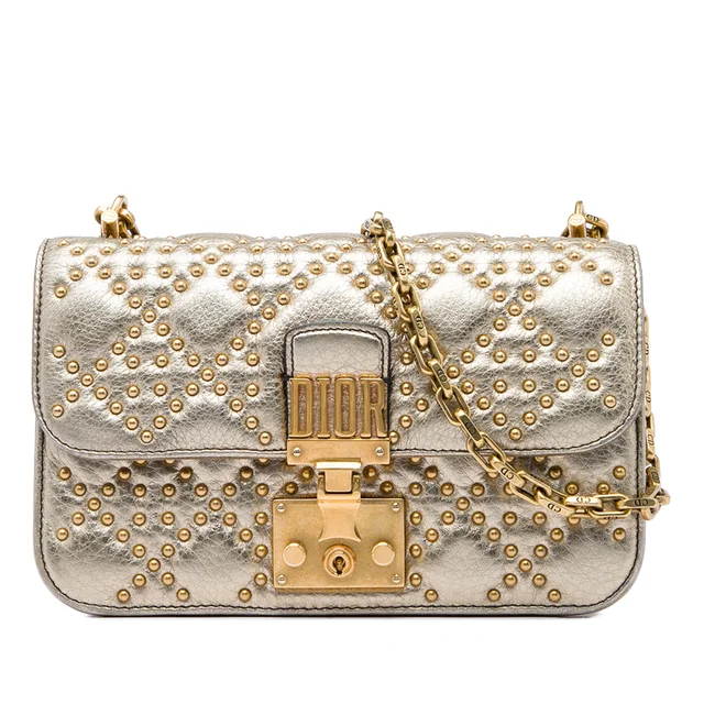 Gold Dior Studded Metallic Lambskin DiorAddict Wallet on Chain Crossbody Bag in Gold Lambskin from Designer Revival
