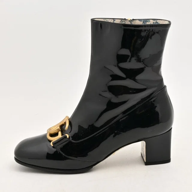 Gucci Short Boots GG Marmont Black Leather in Black Leather from The Reluxe